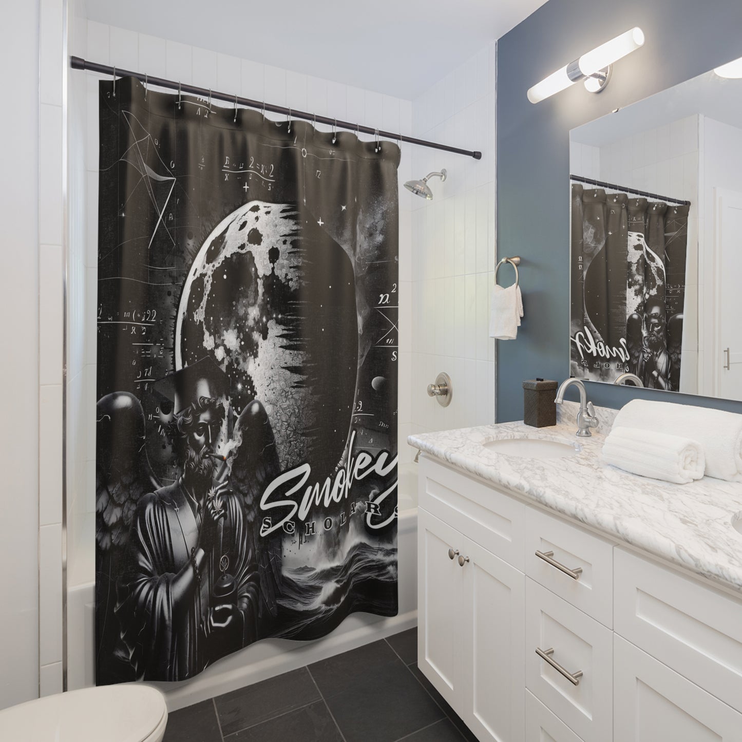 Smokey Scholars Black Angel Shower Curtains - Smokey Scholars