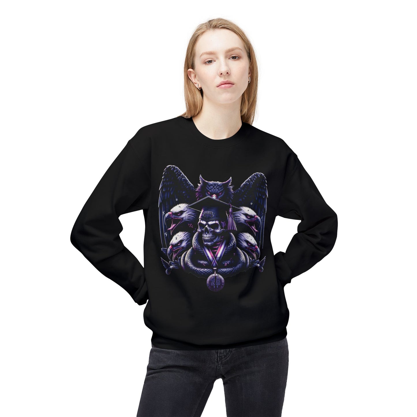 Smokey Scholars TM Purp Skull Midweight Softstyle Fleece Crewneck Sweatshirt - Smokey Scholars