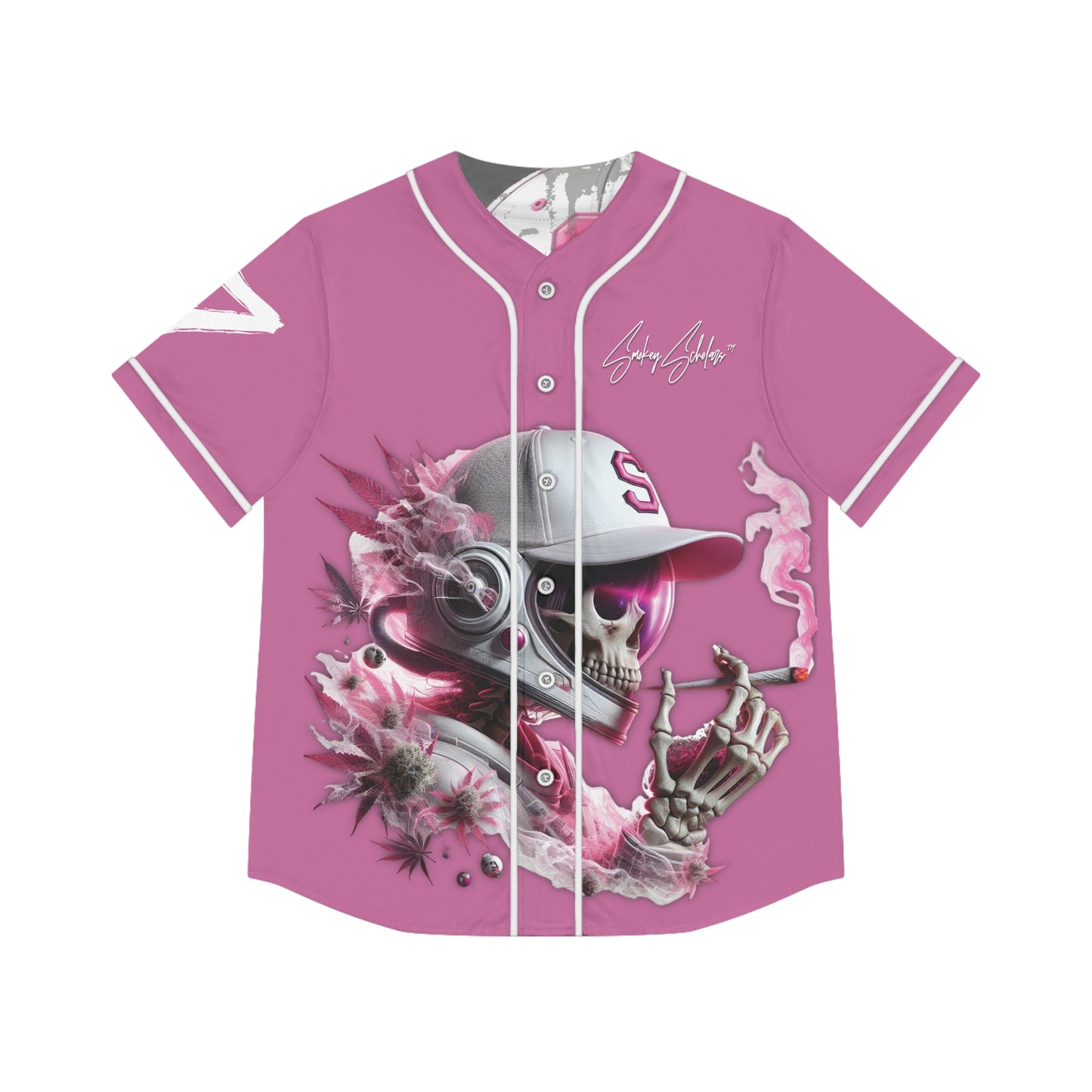 Smokey Scholars TM Astro-Skeleton Women's Baseball Jersey (Pink) - Smokey Scholars