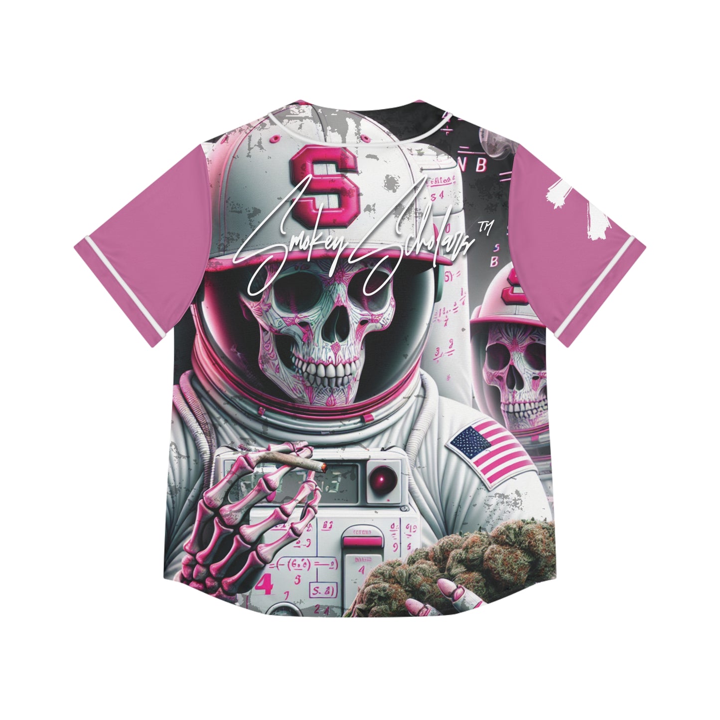 Smokey Scholars TM Astro-Skeleton Women's Baseball Jersey (Pink) - Smokey Scholars