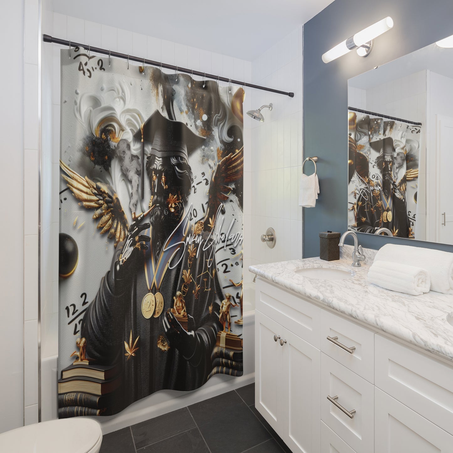 Smokey Scholars Blk Stone Shower Curtain - Smokey Scholars