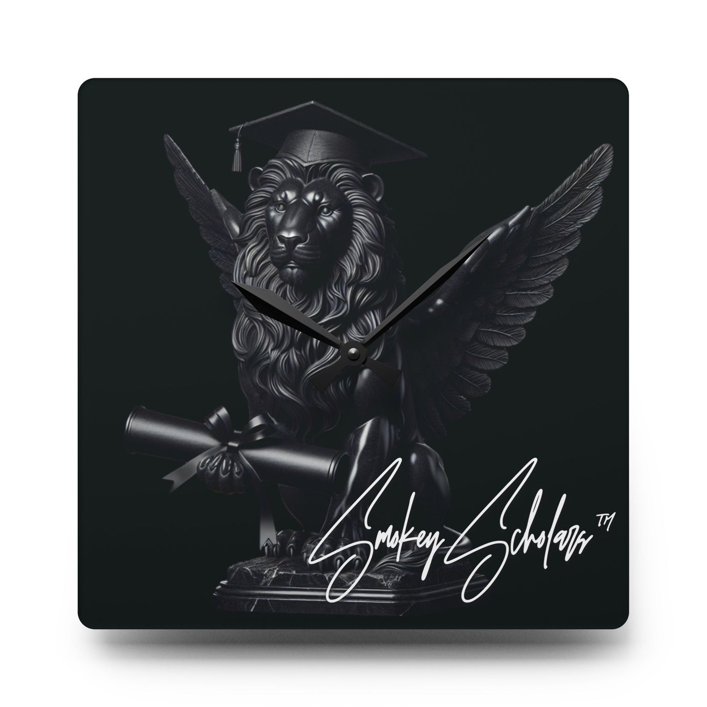 Smokey Scholars Blk Lion Statue Acrylic Wall Clock - Smokey Scholars