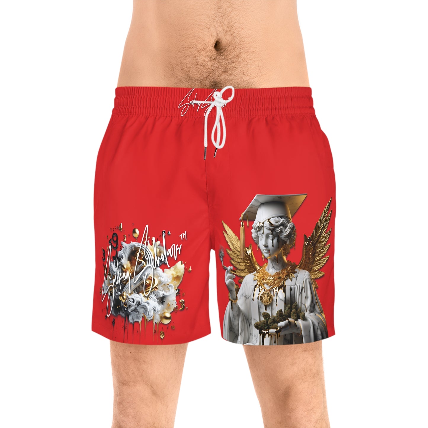 Smokey Scholars TM Red Angelic Mathematics Men's Mid-Length Swim Shorts - Smokey Scholars