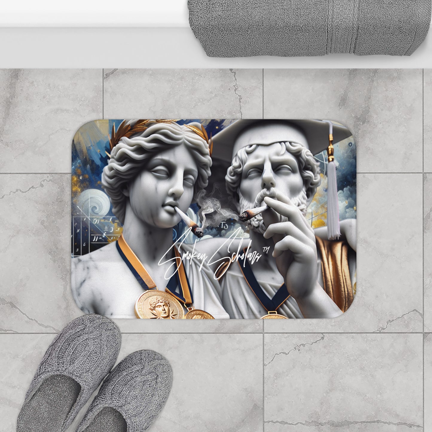 Smokey Scholars Couple Statue Bath Mat - Smokey Scholars