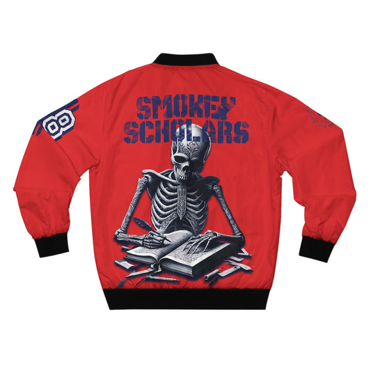 Smokey Scholars TM Study Skele Red Men's Bomber Jacket - Smokey Scholars