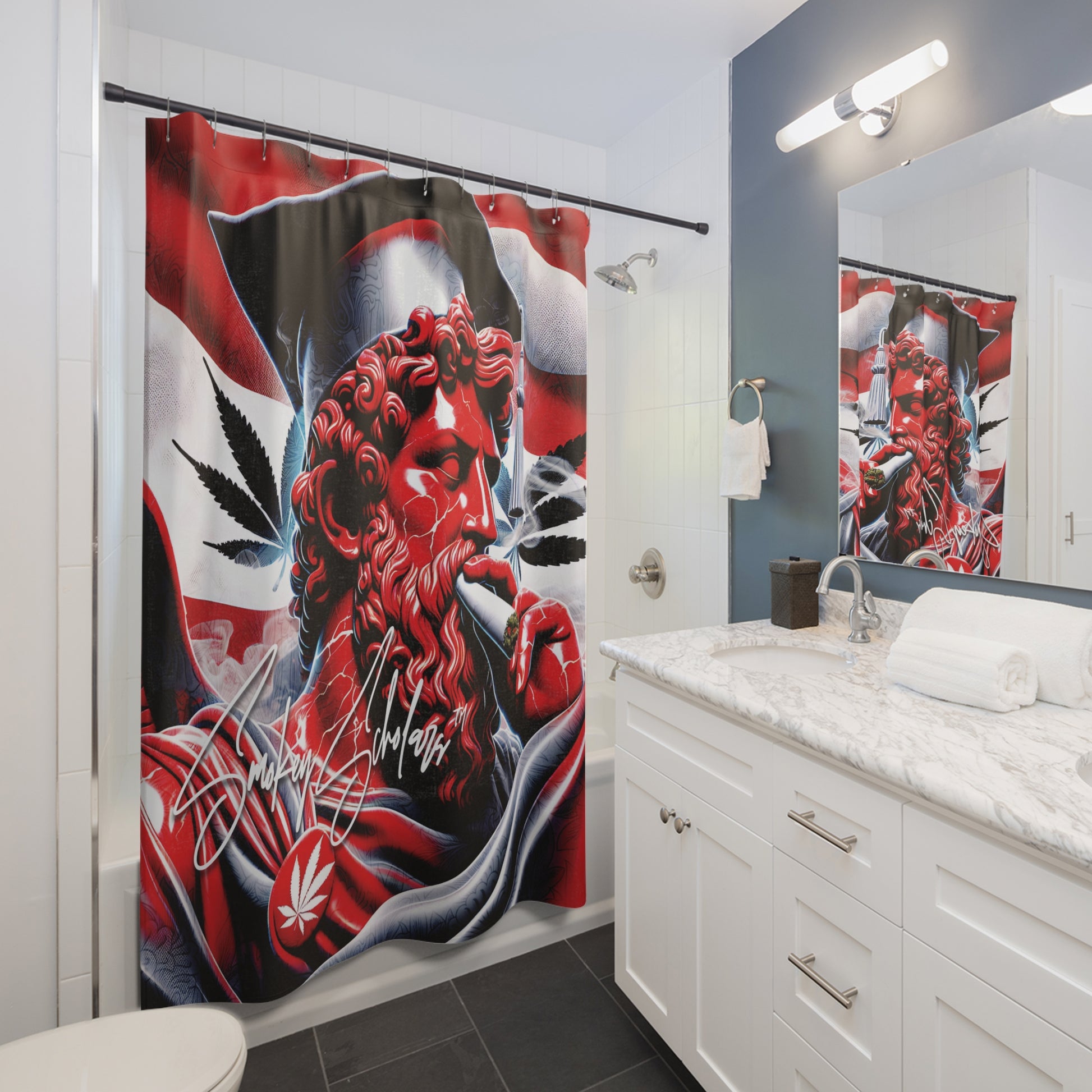 Smokey Scholars Red Greek G Shower Curtains - Smokey Scholars