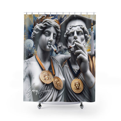 Smokey Scholars Couple Statue Shower Curtains - Smokey Scholars