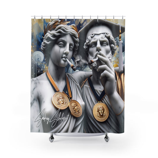 Smokey Scholars Couple Statue Shower Curtains - Smokey Scholars