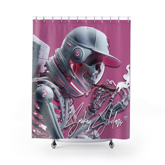 Smokey Scholars Pink Astro Skele Shower Curtain - Smokey Scholars
