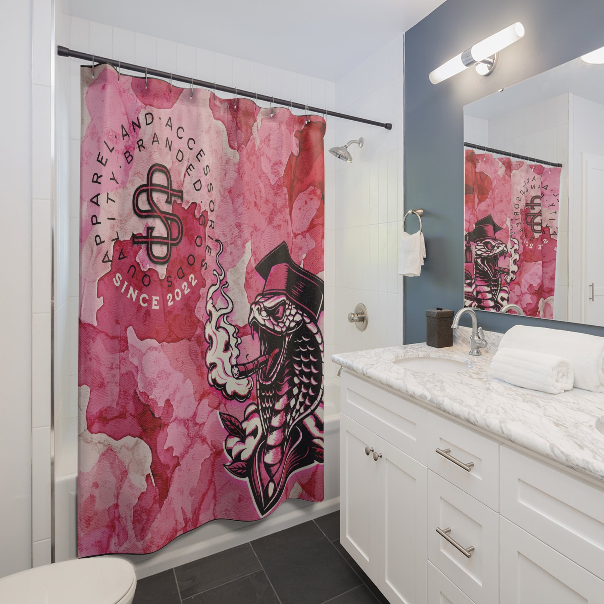 Smokey Scholars Pink Cobra Grad Shower Curtains - Smokey Scholars