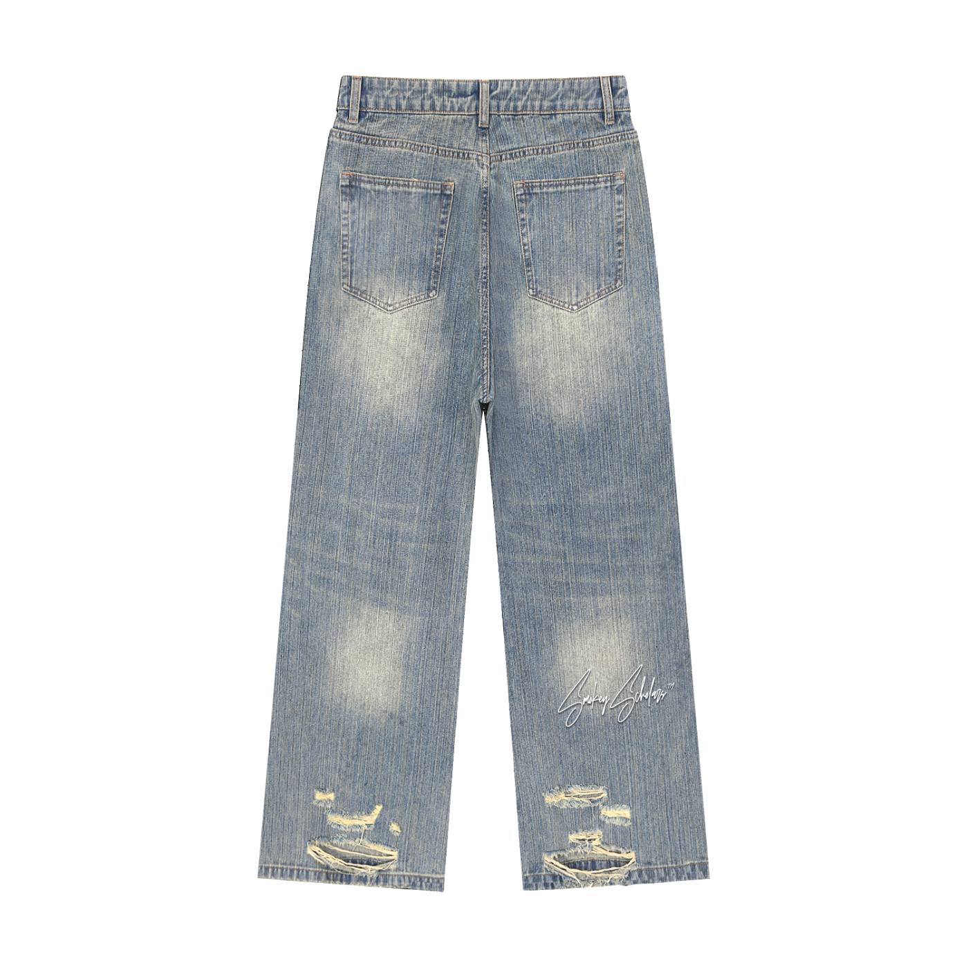Smokey Scholars TM Blue Skele Vintage Wash Distressed Denim Jeans