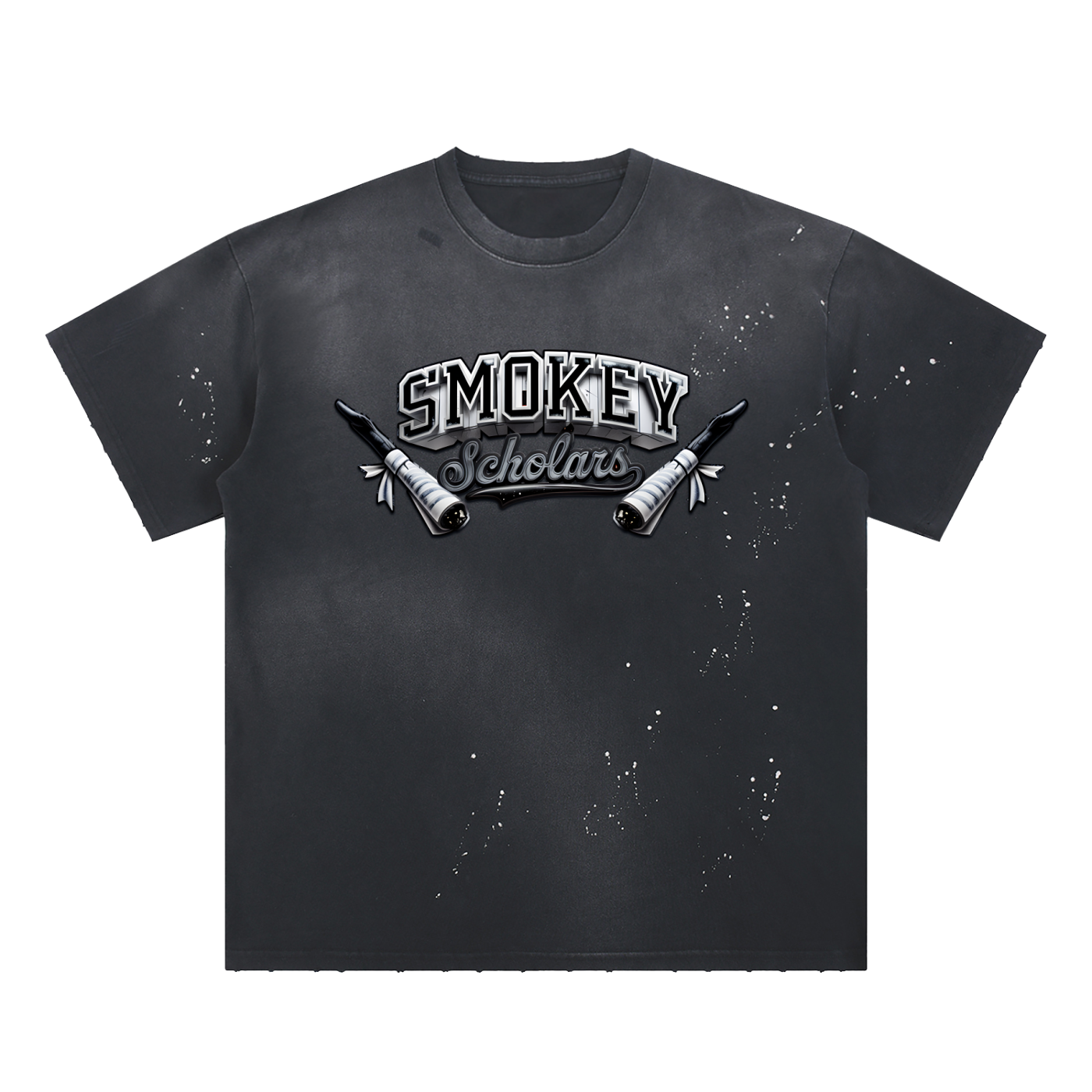 Smokey Scholars TM Hand-Frayed Sunfade Paint Splatter T-Shirt