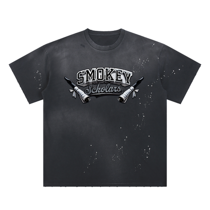 Smokey Scholars TM Hand-Frayed Sunfade Paint Splatter T-Shirt