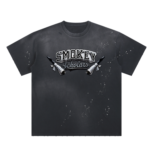 Smokey Scholars TM Hand-Frayed Sunfade Paint Splatter T-Shirt