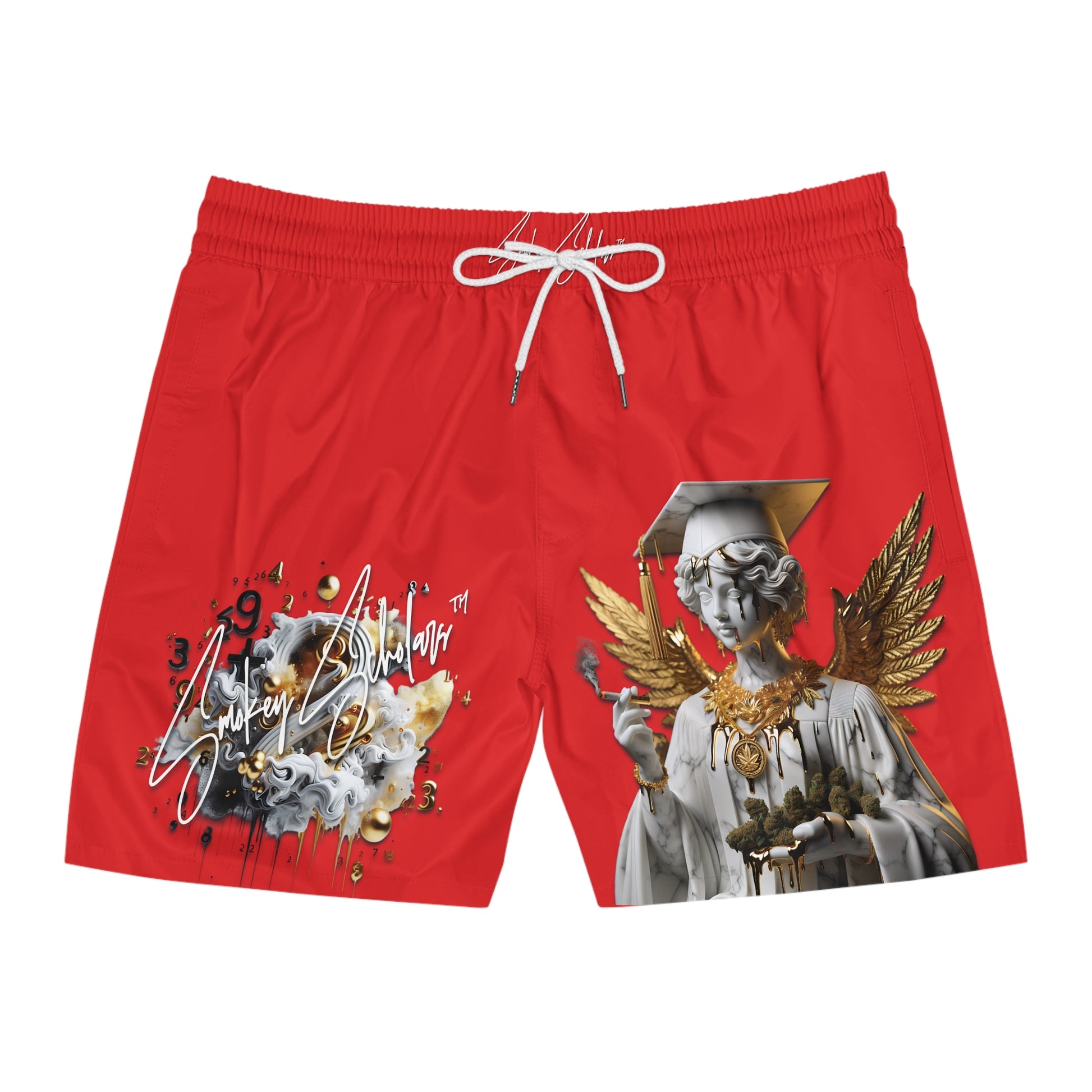 Smokey Scholars TM Red Angelic Mathematics  Men's Mid-Length Swim Shorts - Smokey Scholars