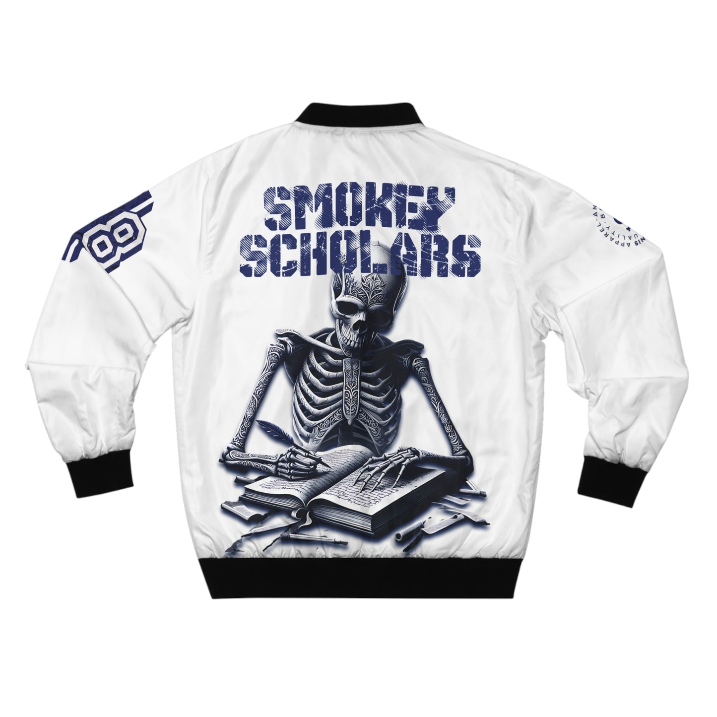 Smokey Scholars TM Study Skele White Men's Bomber Jacket - Smokey Scholars