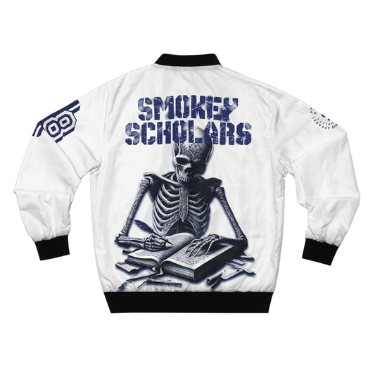 Smokey Scholars TM Study Skele White Men's Bomber Jacket - Smokey Scholars