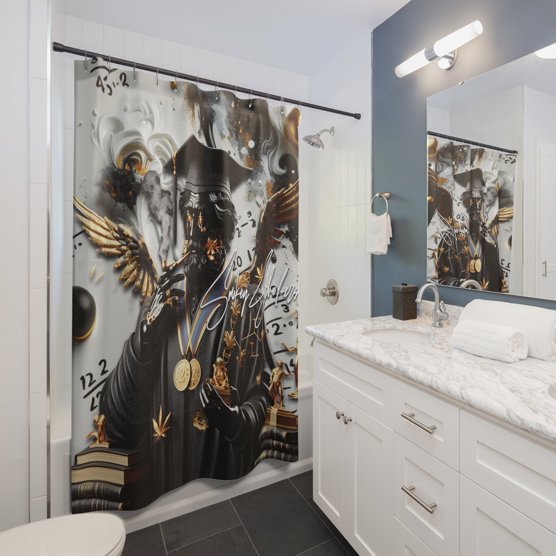 Smokey Scholars Blk Stone Shower Curtain - Smokey Scholars