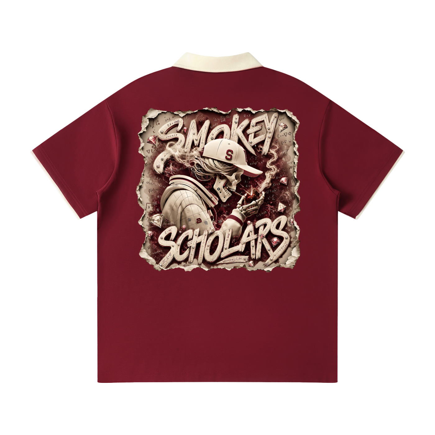 Smokey Scholars Premium Astro Skelly Polo - Wine Red - Smokey Scholars