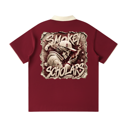 Smokey Scholars Premium Astro Skelly Polo - Wine Red - Smokey Scholars