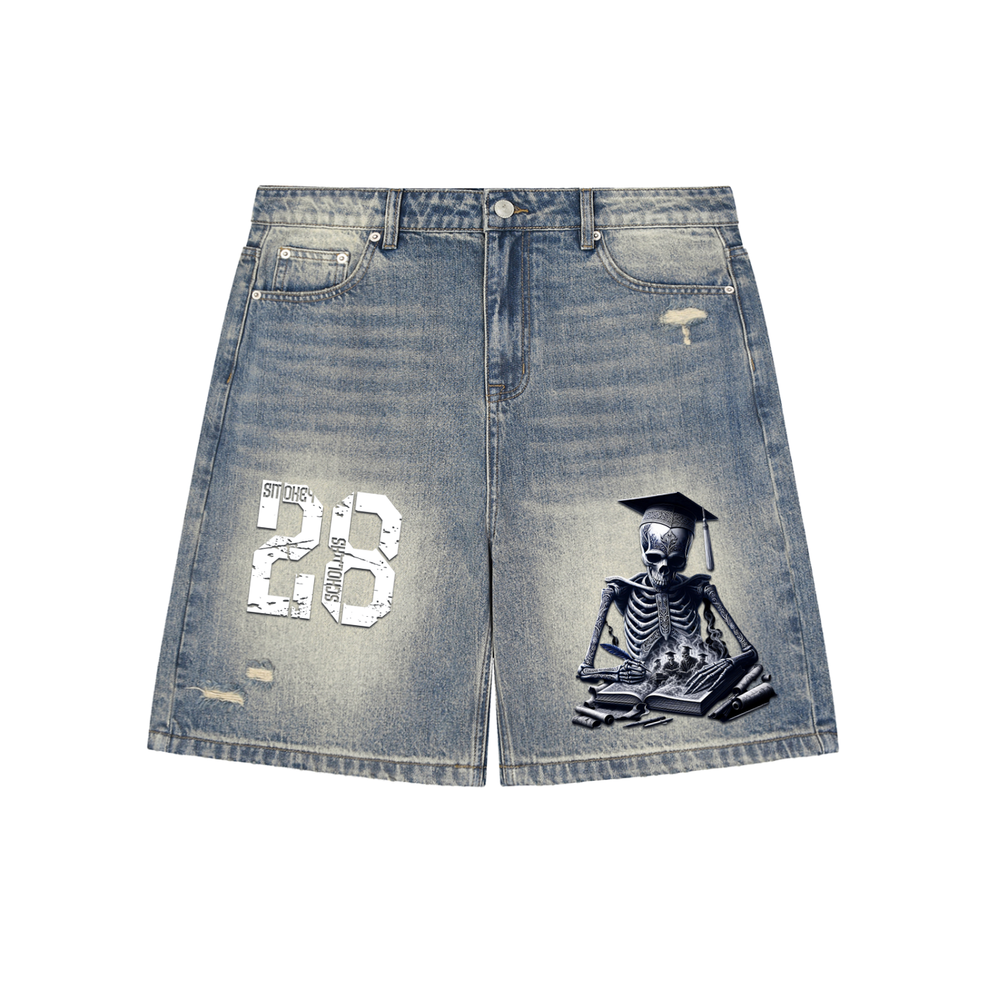 Smokey Scholars TM Faded Distressed Baggy Denim Shorts - Smokey Scholars
