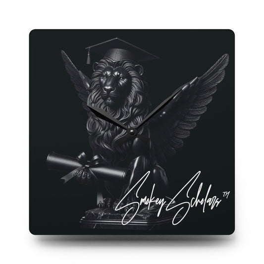Smokey Scholars Blk Lion Statue Acrylic Wall Clock - Smokey Scholars