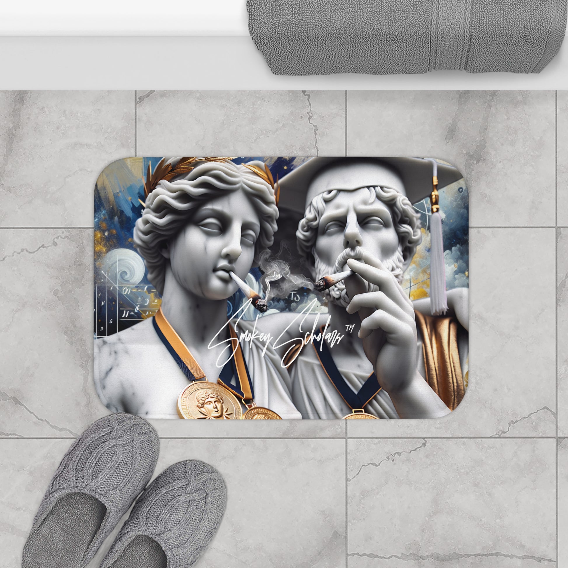 Smokey Scholars Couple Statue Bath Mat - Smokey Scholars