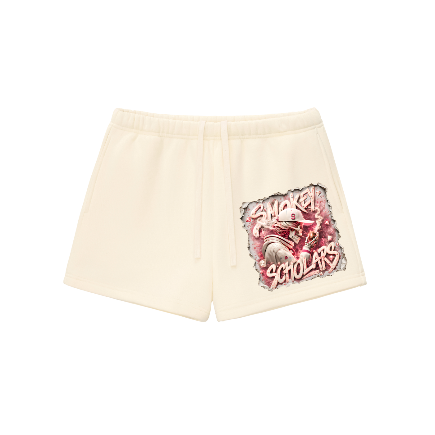 Smokey Scholars Women's Cream Apricot Drawstring Sweatshorts