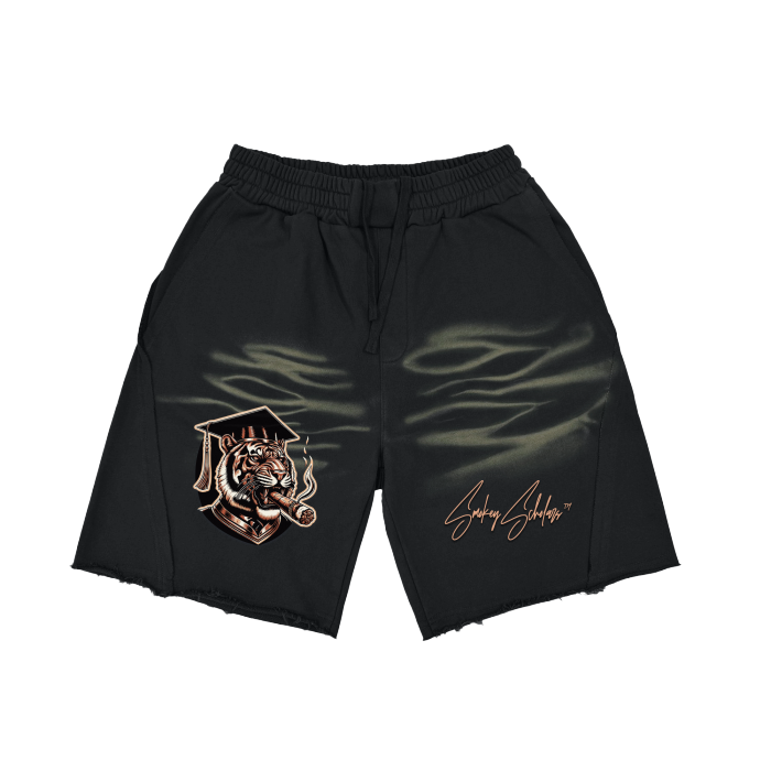 Vintage Washed  Tiger Stripes Short Pants - 360 GSM - Smokey Scholars