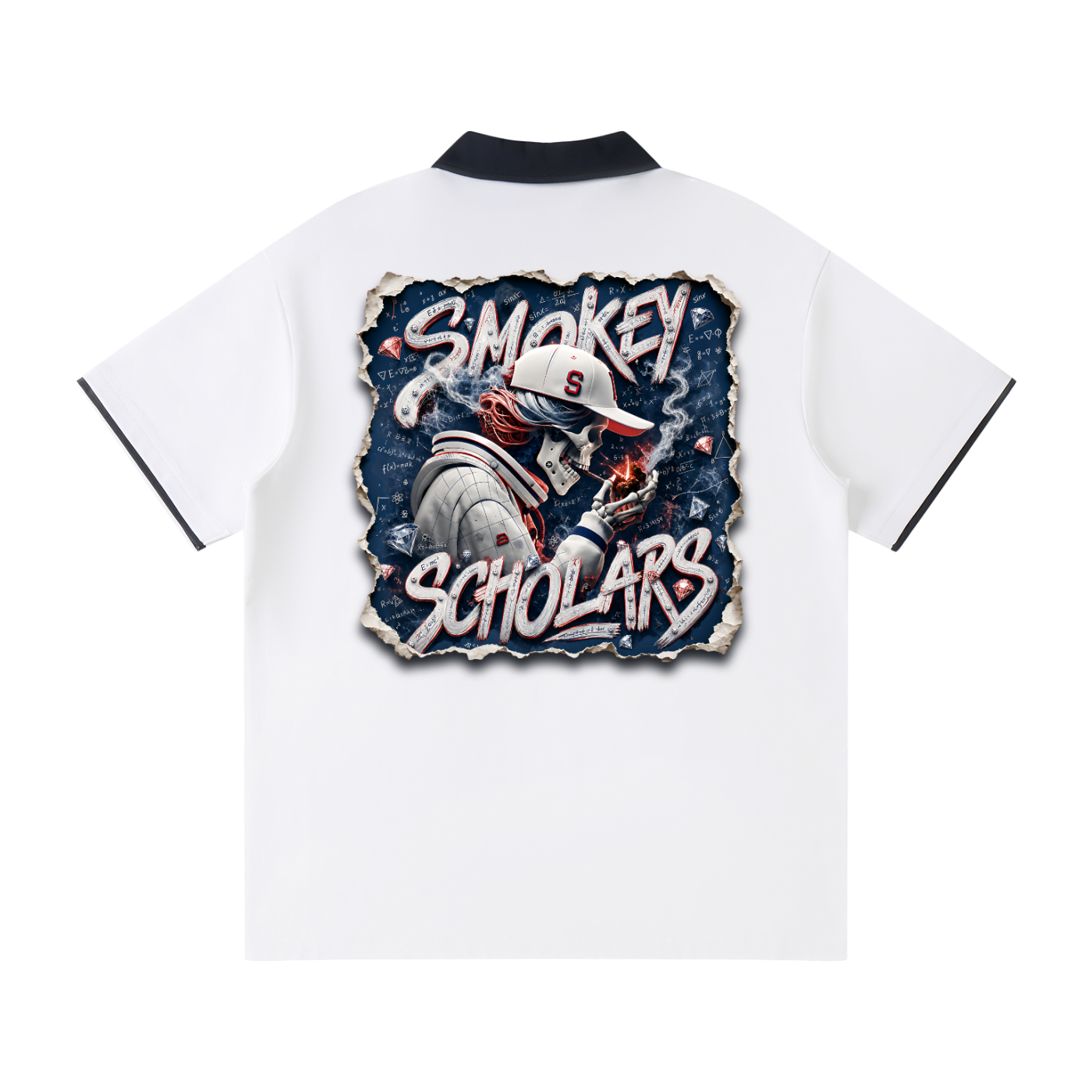 Smokey Scholars Premium Astro Skelly Polo - White - Smokey Scholars