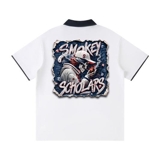 Smokey Scholars Premium Astro Skelly Polo - White - Smokey Scholars